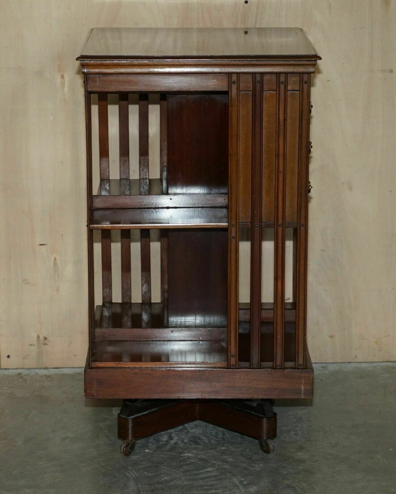 2950.0 Fully Restored Antique Victorian Walnut Revolving Bookcase Book Table Drawers photo