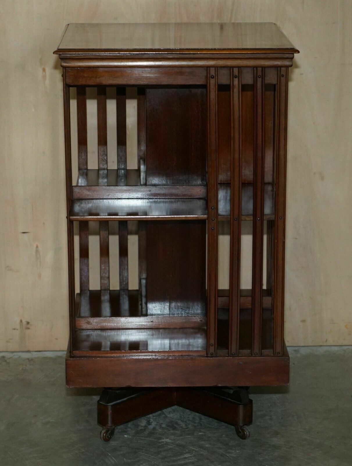 photo vinterior Fully Restored Antique Victorian Walnut Revolving Bookcase Book Table Drawers