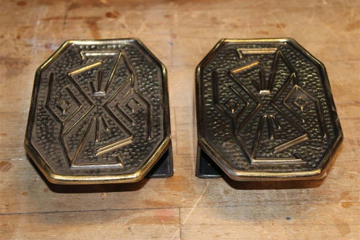 Mid Century Pair Of Solid Brass Handles With Geometric Designs Italian photo for sale
