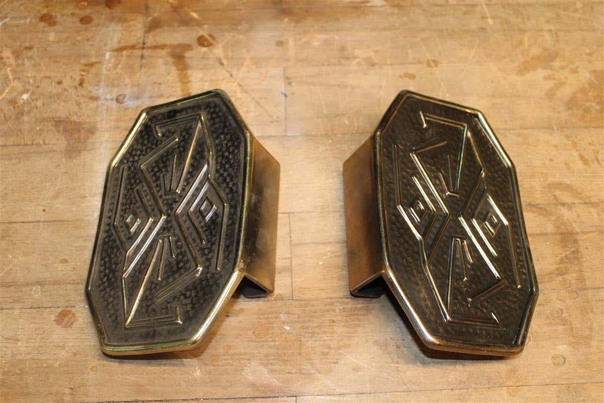 Mid Century Pair Of Solid Brass Handles With Geometric Designs Italian photo 1295.0