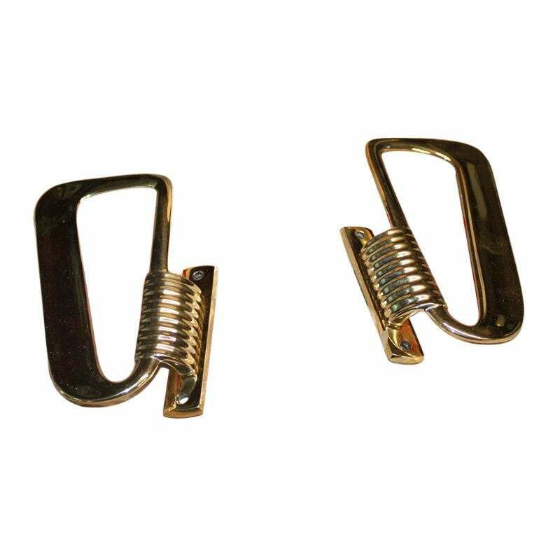 Rare Midcentury Pair Of Ear Shaped Handles In Solid Brass Made In Italy