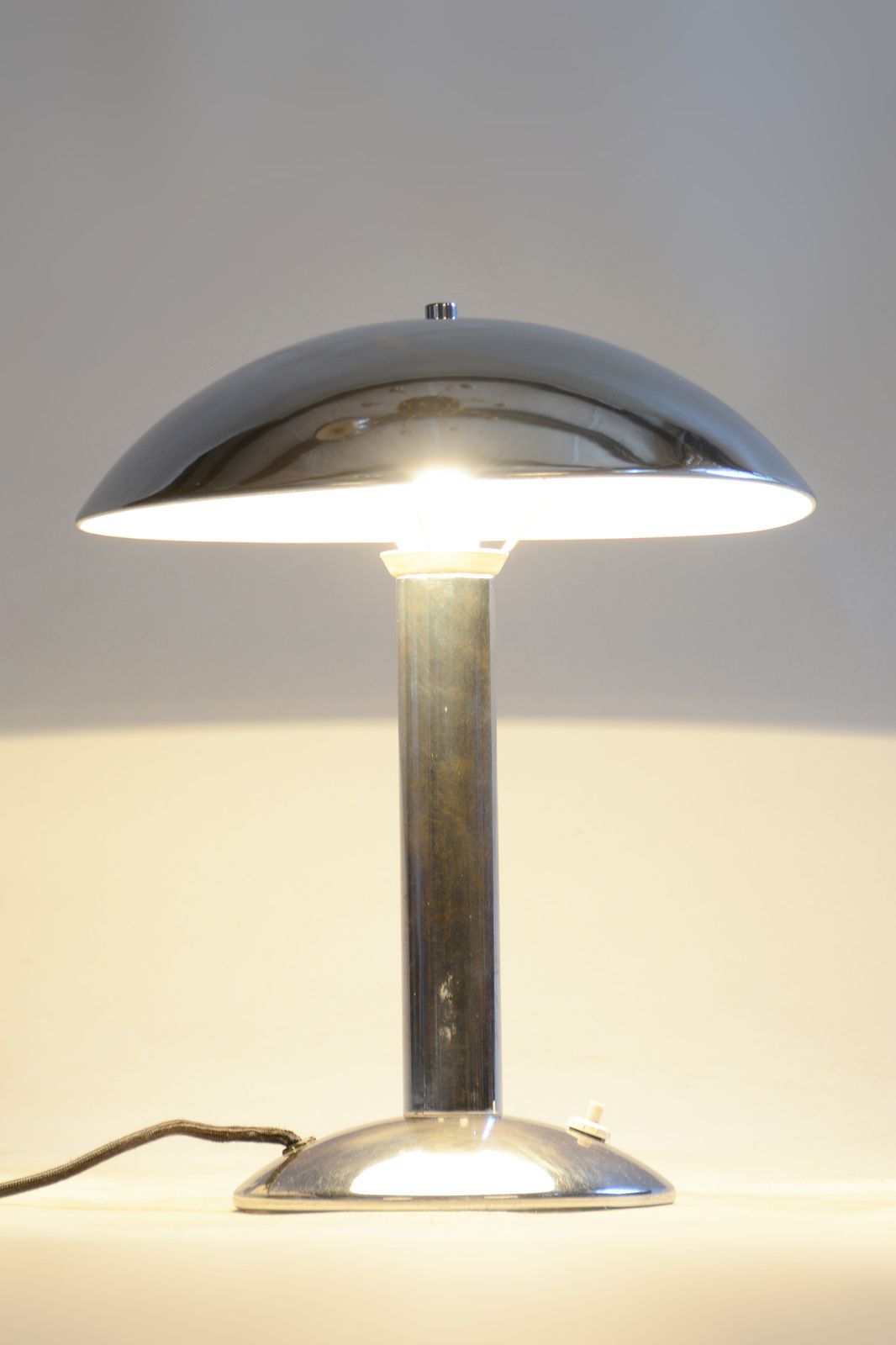 Pair Of Original Art Deco Table Lamps, Chrome Plated Steel, Very Well Preserved, Fully Functional, Czechia, 1930s photo for sale