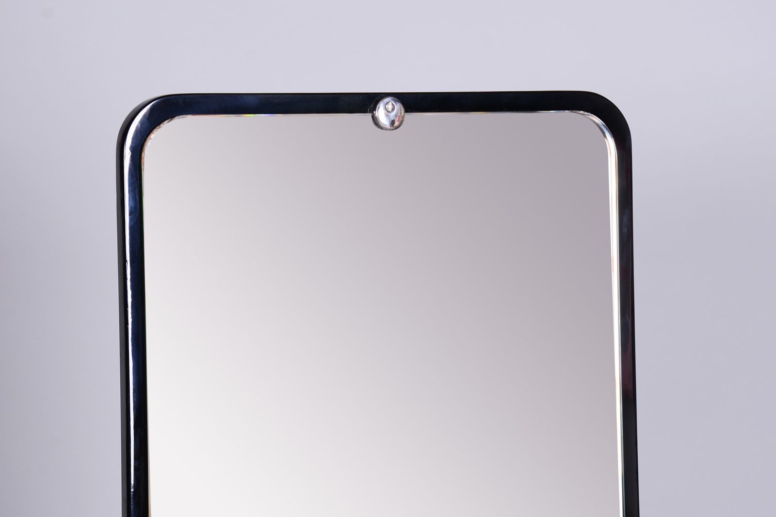 Restored Black Art Deco Dressing Mirror Made By Vichr A Spol, 1930s, Czechia, Chrome Plated Steel, Lacquered Wood photo vinterior