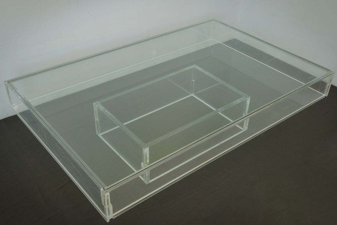 Grote Modernistische Salontafel Van Glas En Perspex, Jaren 1970. photo 1696.0