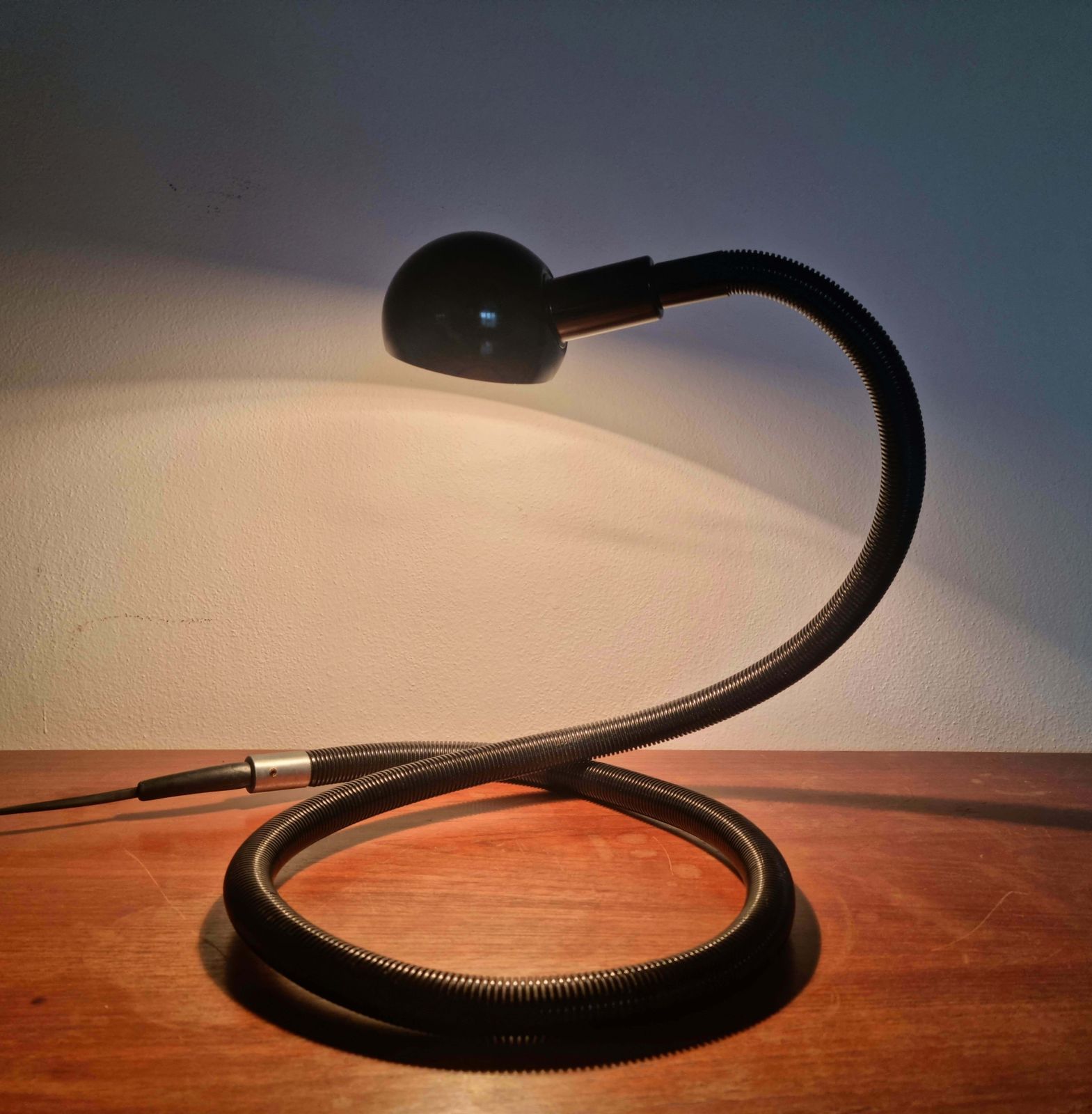 photo vinterior Large Black Adjustable Iconic Table Lamp Hebi, Isao Hosoe, Valenti Luce, 1970s