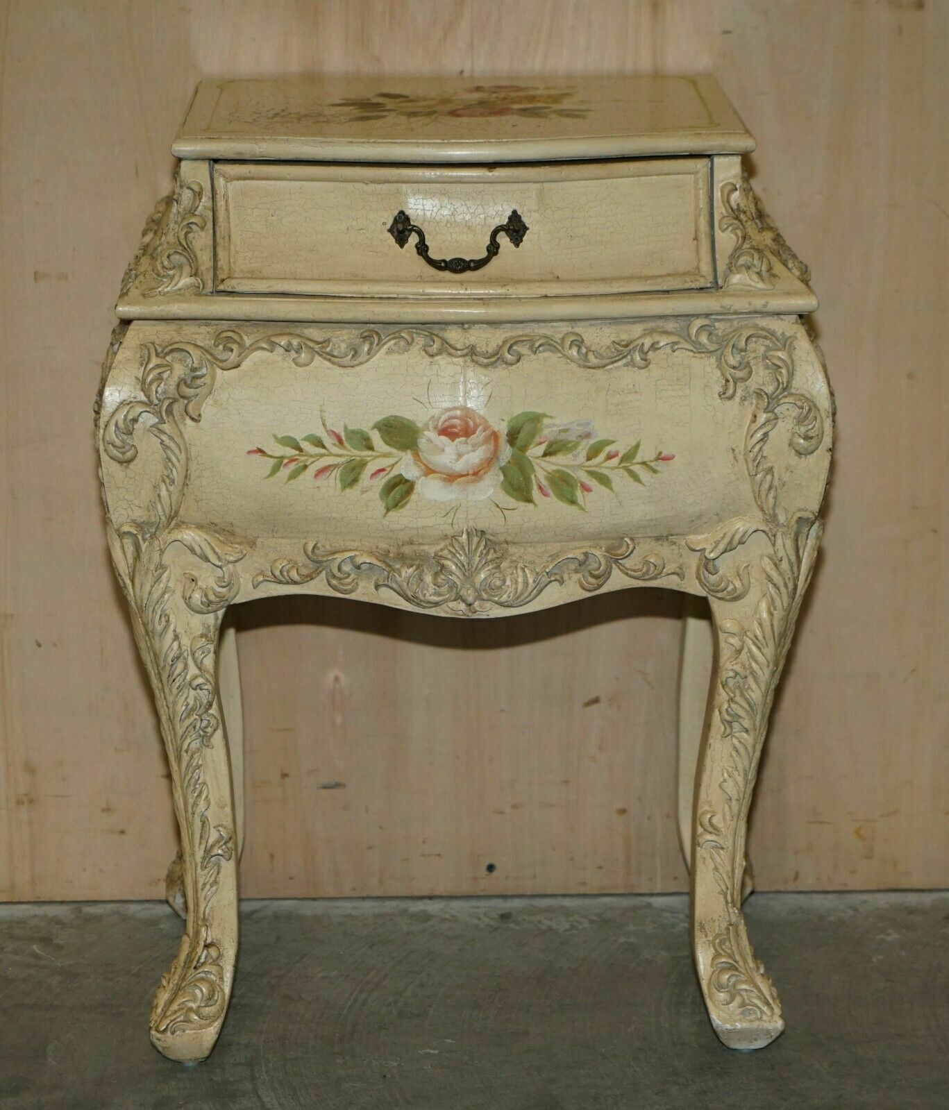 Pair Of Vintage Hand Painted French Bombe Bedside / Side End Table Size Chests photo Furniture