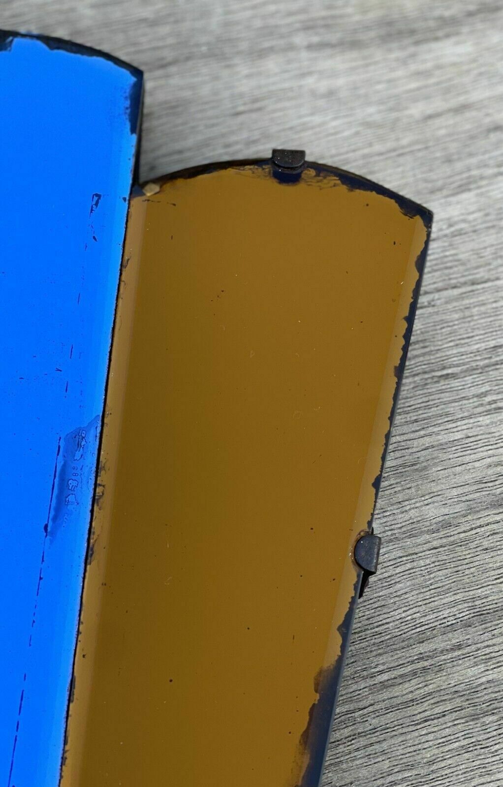 1500.0 Sublime Antique 1930's Art Deco New York Fan Mirror Orange & Blue Foxed Plate photo
