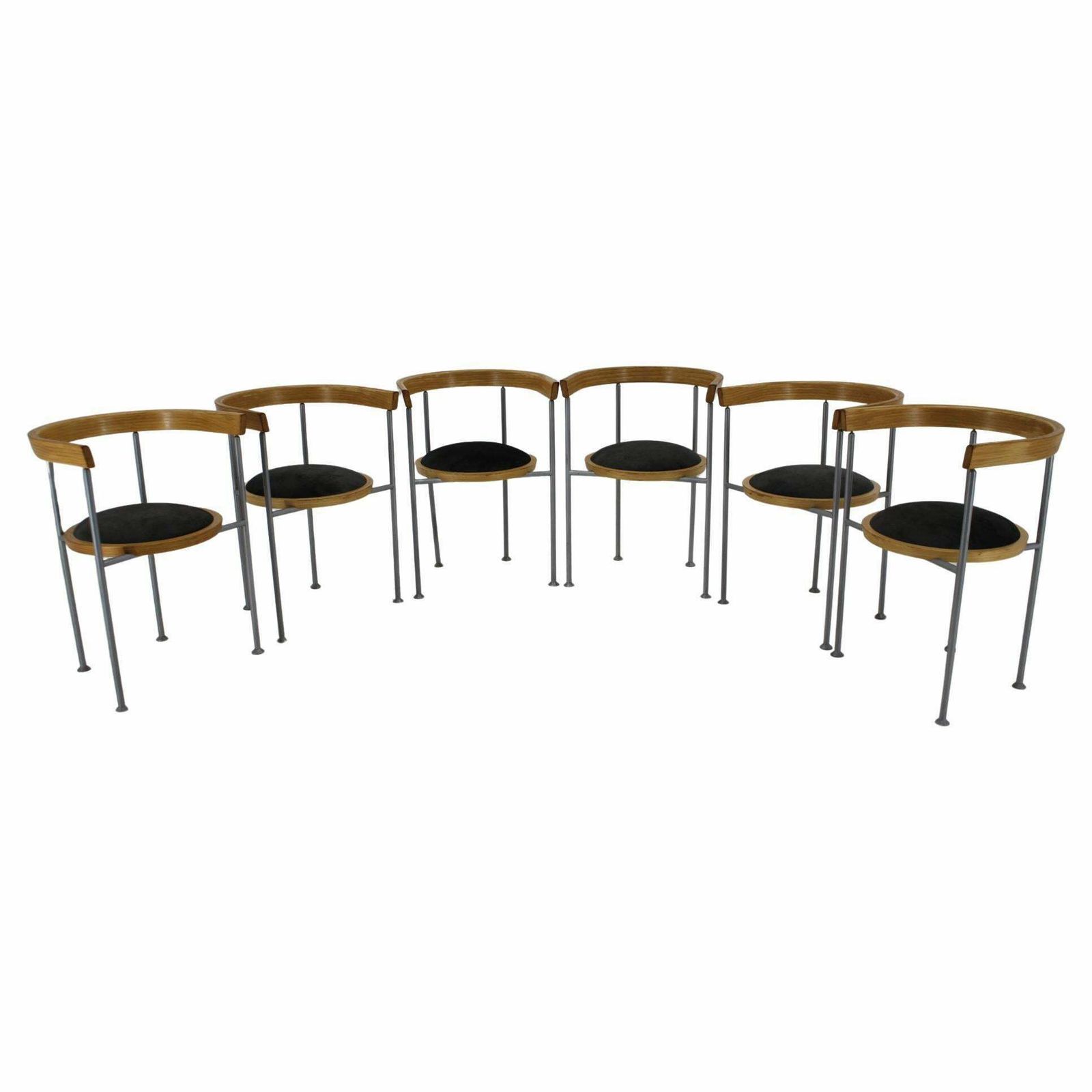 1990s Borge Lindau Set Of 6 Dining Chairs For Bla Station, Sweden