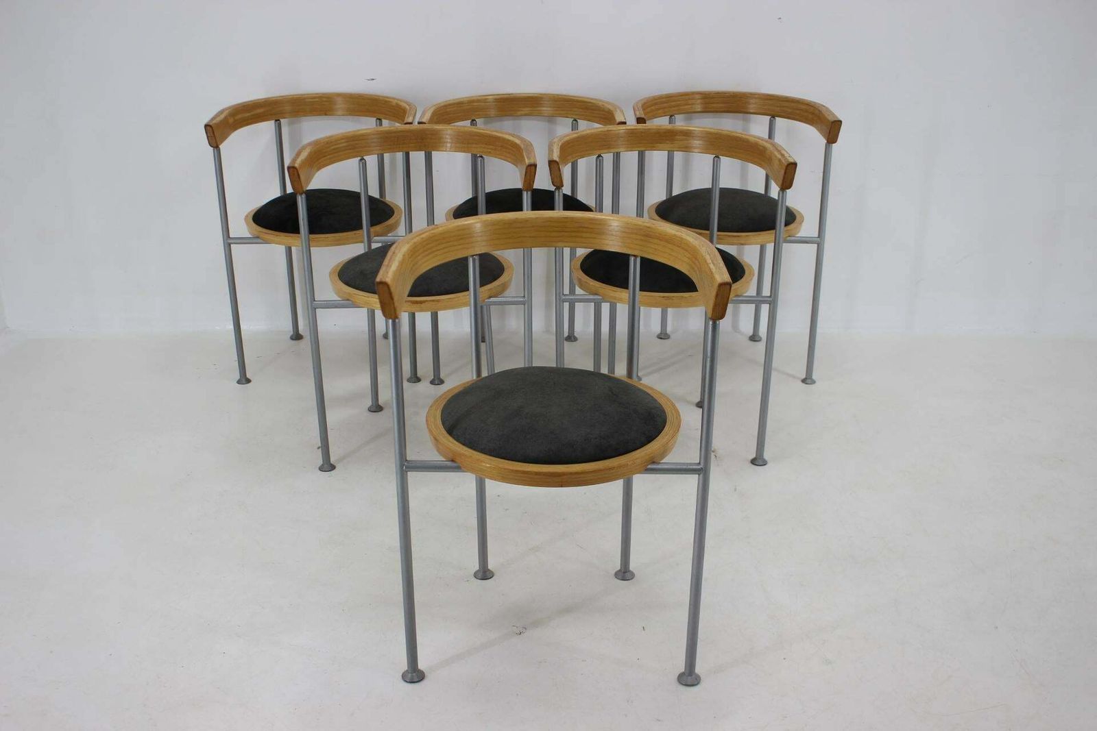1990s Borge Lindau Set Of 6 Dining Chairs For Bla Station, Sweden photo 2496.0