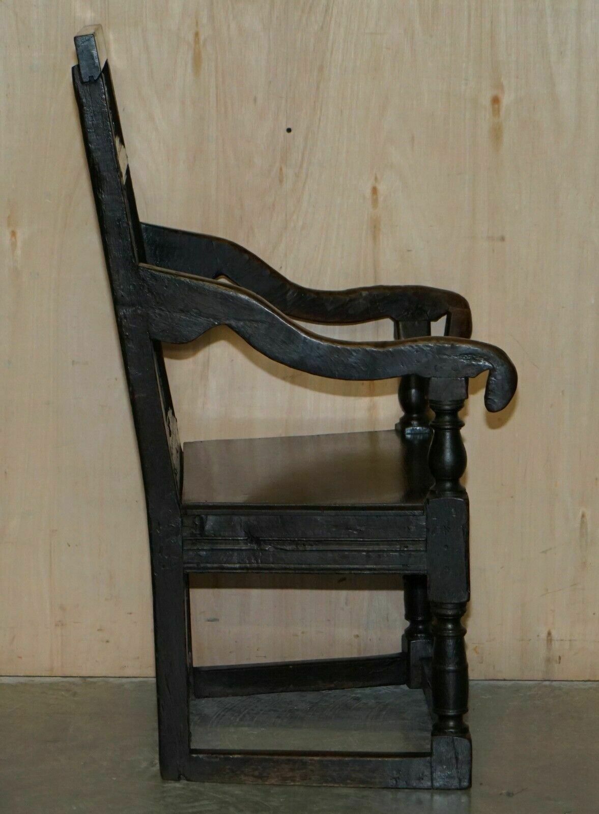 3850.0 Antique 17th Century Jacobean Hand Carved English Oak Armchair Tudor Panelling photo