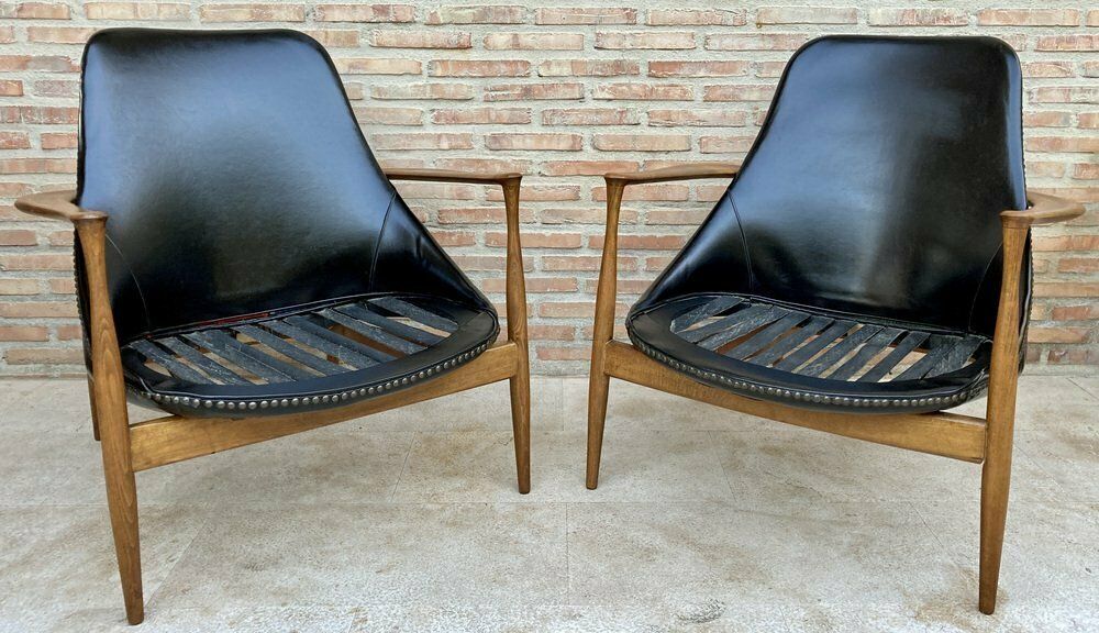 photo vinterior Mid Century Lounge Chairs In Ib Kofod Larsen Style, Denmark, 1950s, Set Of 2