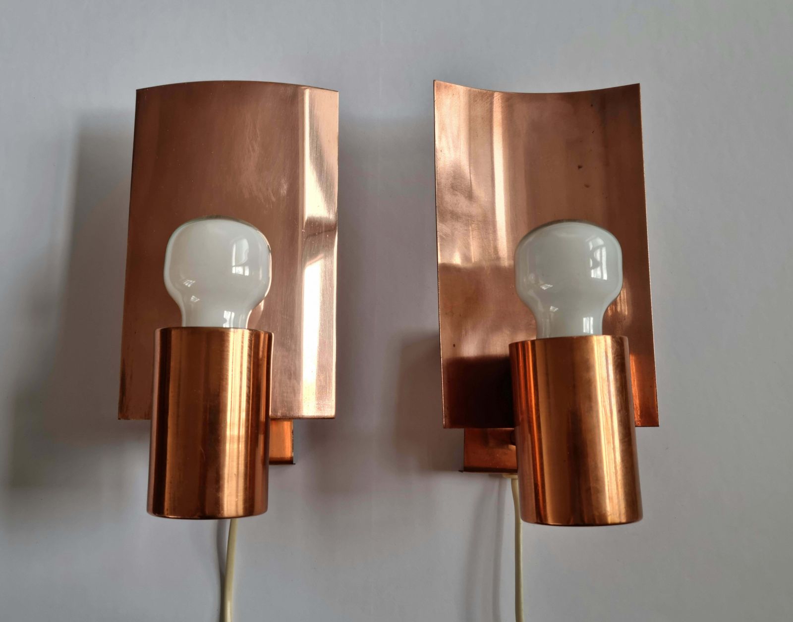 Pair Of Midcentury Copper Wall Lamps, Denmark, 1960s photo for sale