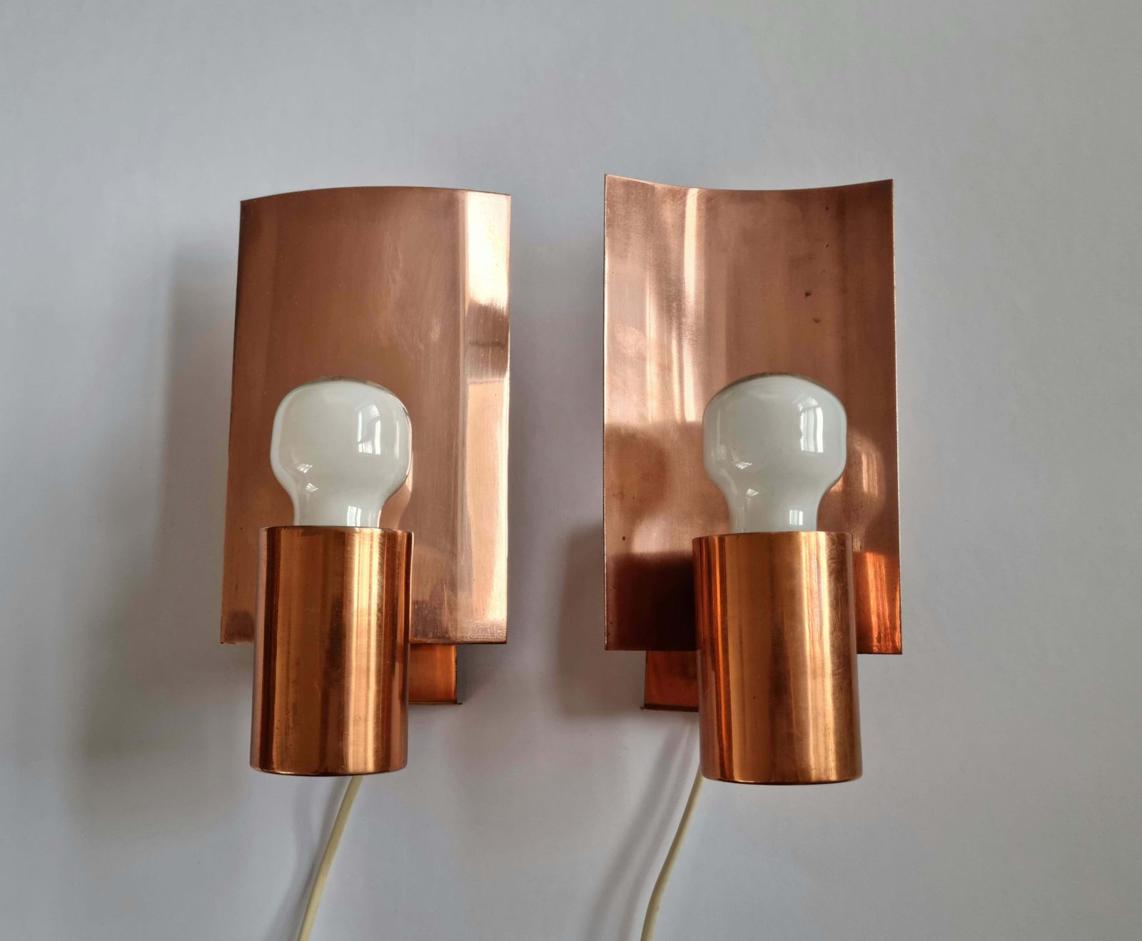 550.0 Pair Of Midcentury Copper Wall Lamps, Denmark, 1960s photo