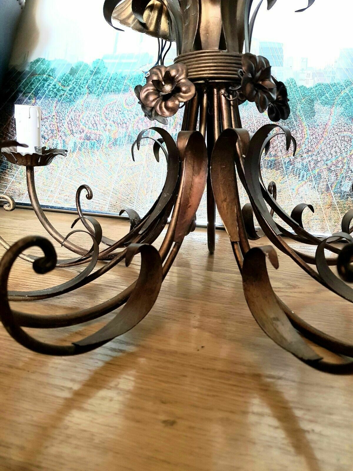 Vintage Tole Toleware Gilt Wheatsheaf French Chandelier photo buy
