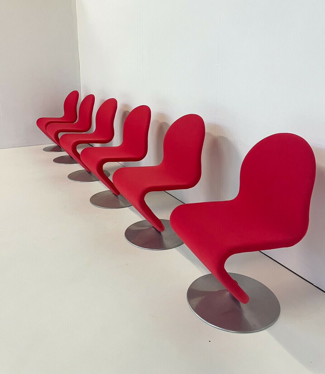 Set Of 6 Red Mid Century Modern Chairs By Verner Panton photo for sale
