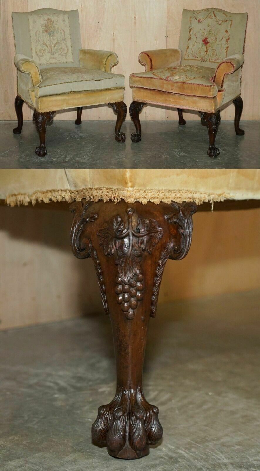Important Pair Of George III Hand Carved Circa 1780 Antique Lions Paw Armchairs photo furniture