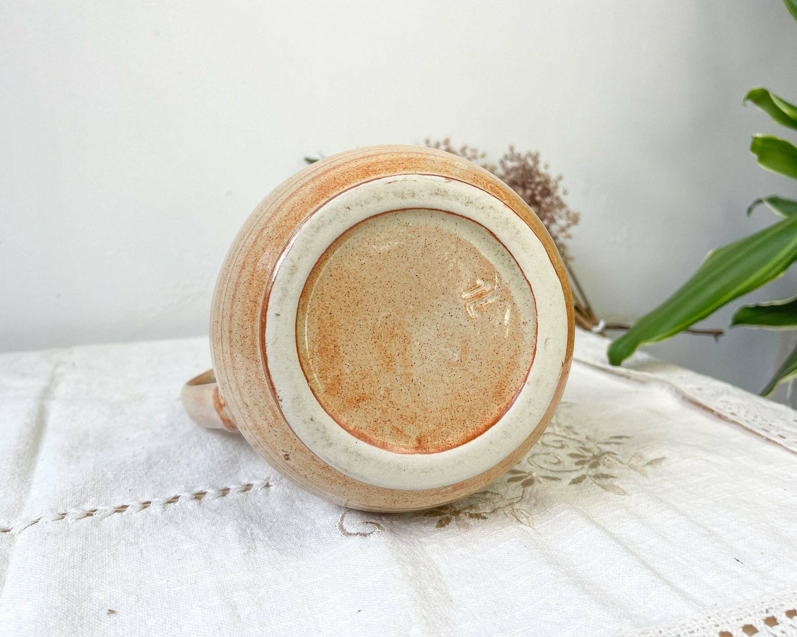 photo furniture Vintage Glazed Stoneware Pitcher   Beige Sandstone Carafe   Ceramic Pitcher   Vase   Ceramic Stoneware Jug   Vintage Stoneware Tableware