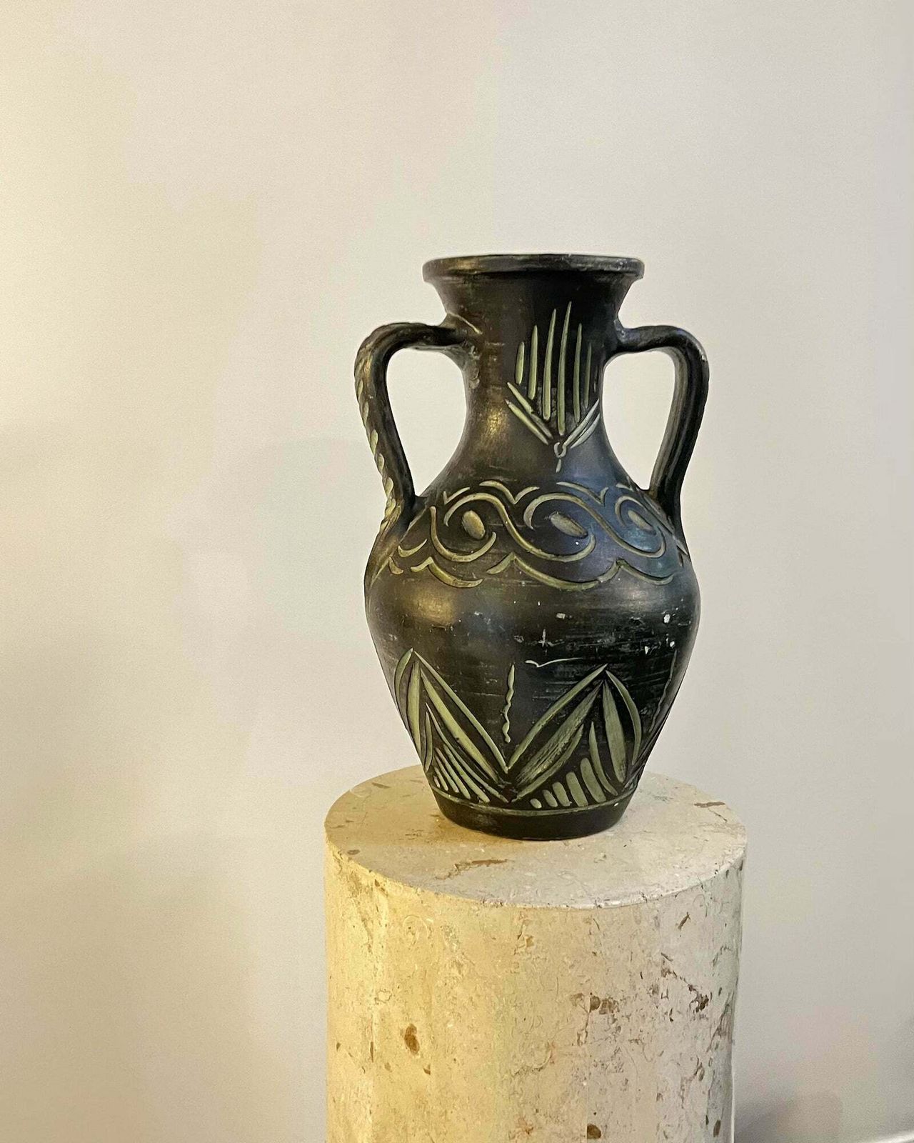 European Large Carved Vase, 1980s
