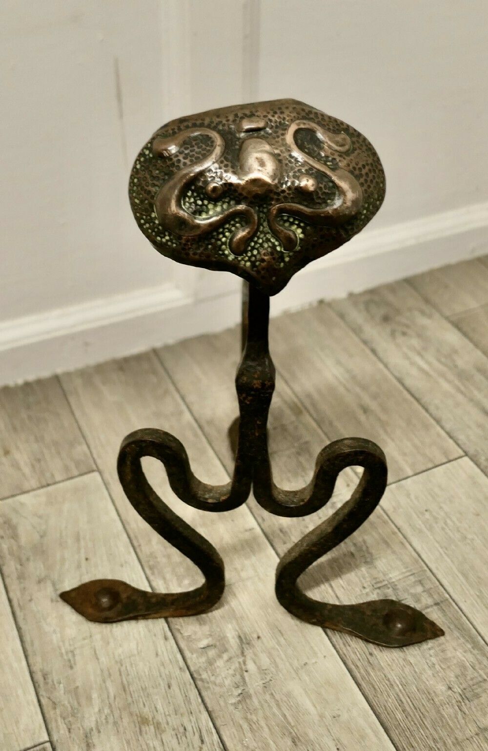 A Pair Of Arts And Crafts Copper And Iron Andirons Or Fire Dogs photo furniture
