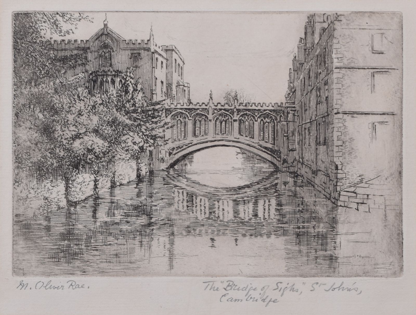 Bridge Of Sighs, St John’s College, Cambridge Etching By Mabel Oliver Rae photo for sale