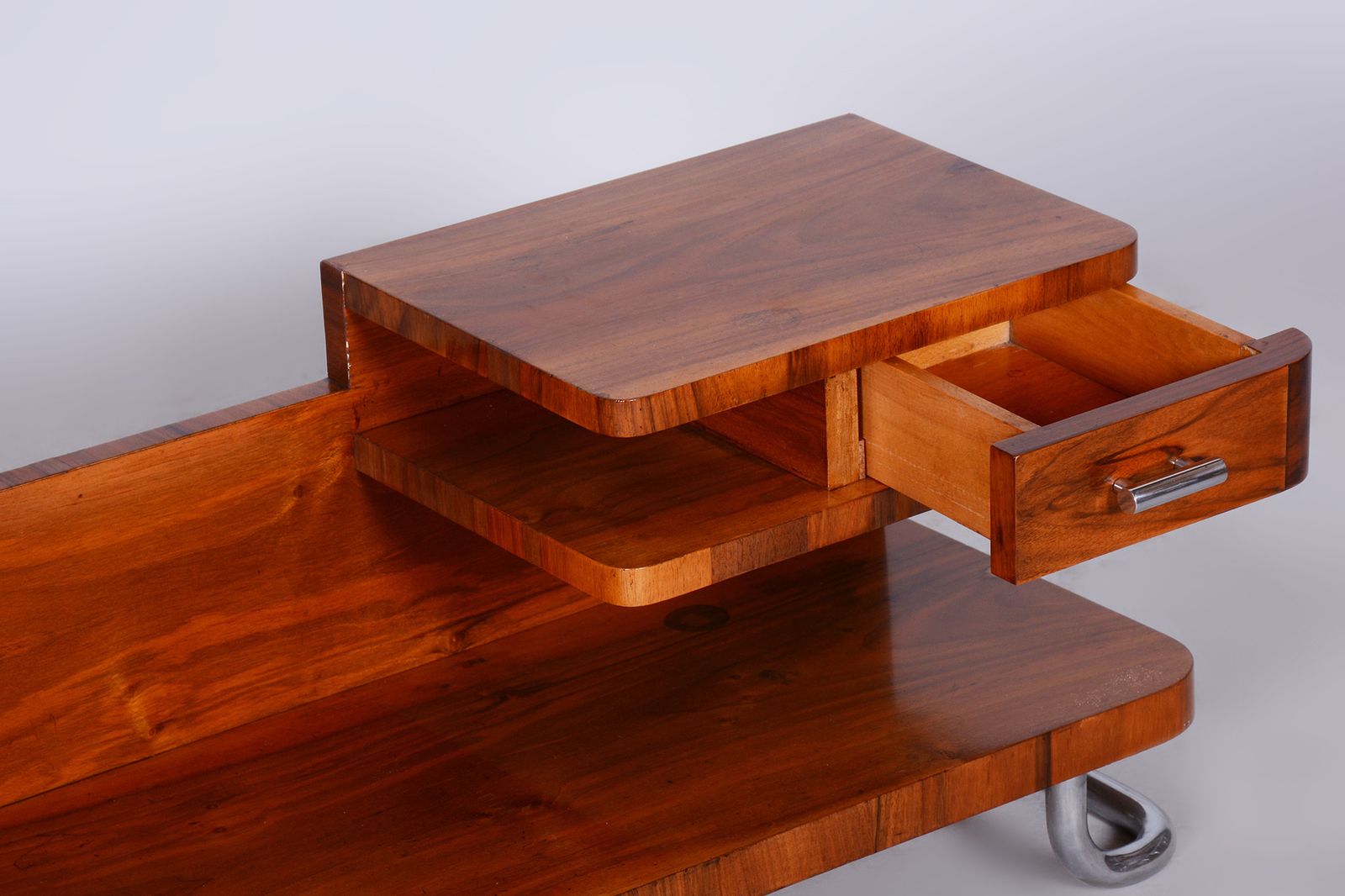 Restored Artdeco Small Pedestal, Walnut, Chrome, Mücke   Melder, Czechia, 1930s photo Furniture