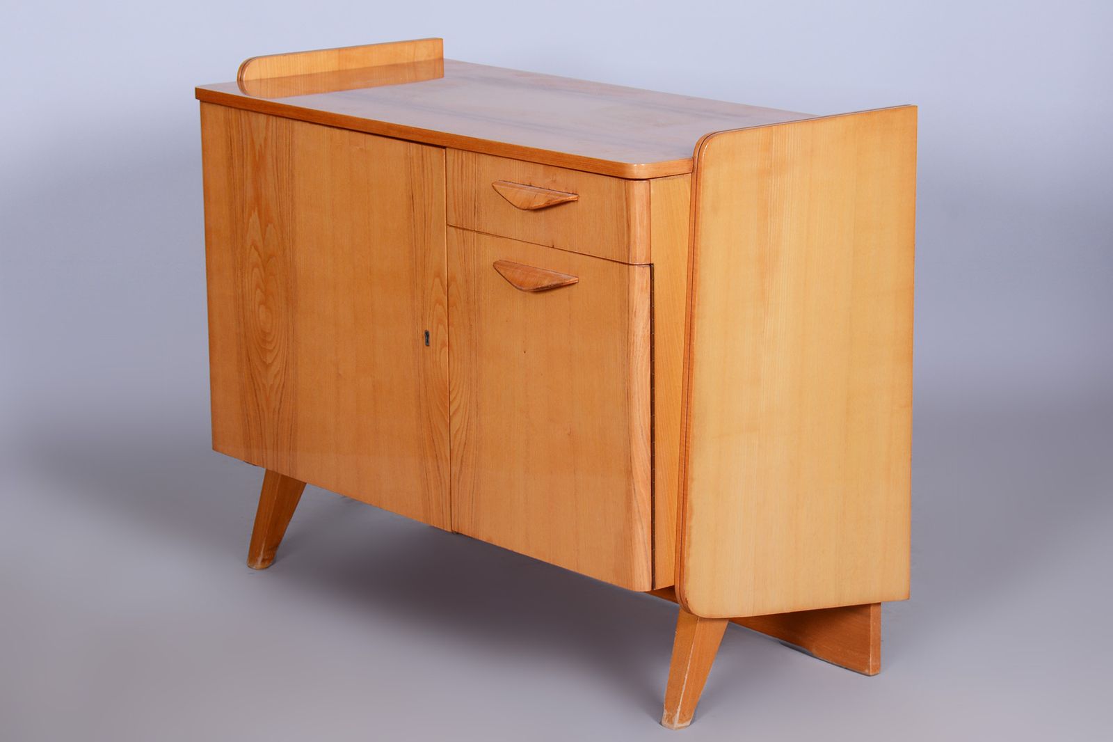 Original Mid Century Ash Small Cabinet Made By Tatra Pravenec, Original Well Preserved, High Gloss, Czechia, 1950s photo vinterior