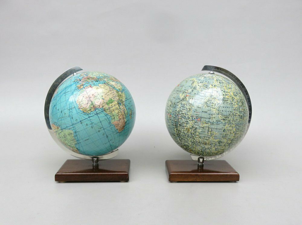 Earth & Moon Globes From Columbus Publishing House, 1960s, Set Of 2