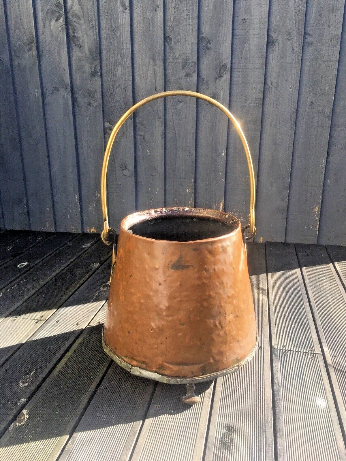 Heavy Antique 19th C Copper Brass Art Nouveau Fire Side Coal Bucket Log Storage photo for sale