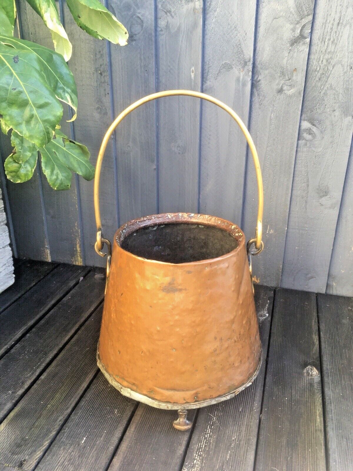 Heavy Antique 19th C Copper Brass Art Nouveau Fire Side Coal Bucket Log Storage photo 160.0