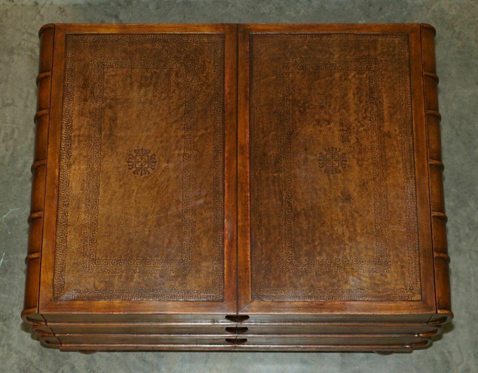 photo furniture Large Six Drawer Stack Of Scholars Library Books Coffee Table Brown Leather Top
