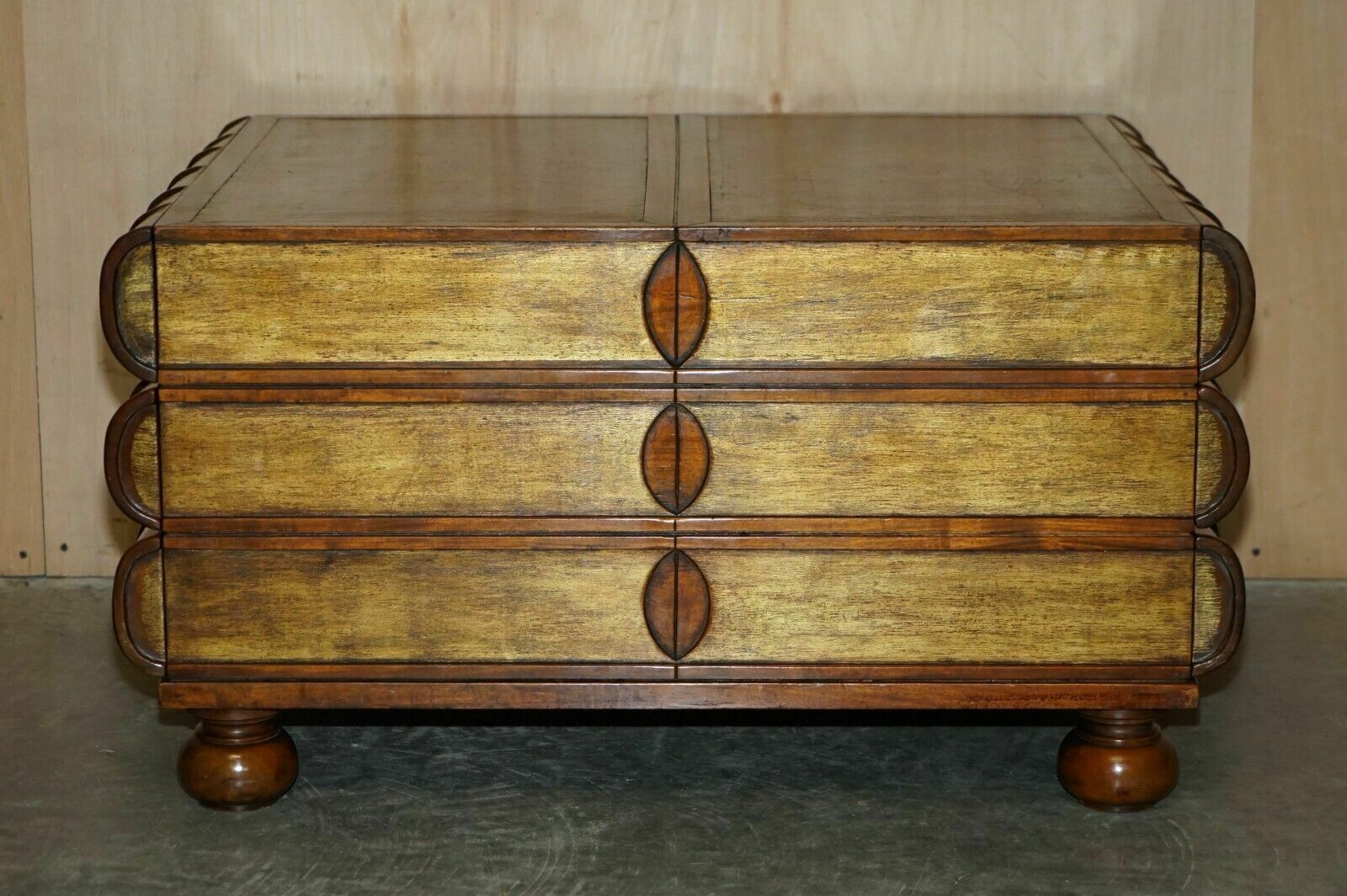 photo buy Large Six Drawer Stack Of Scholars Library Books Coffee Table Brown Leather Top