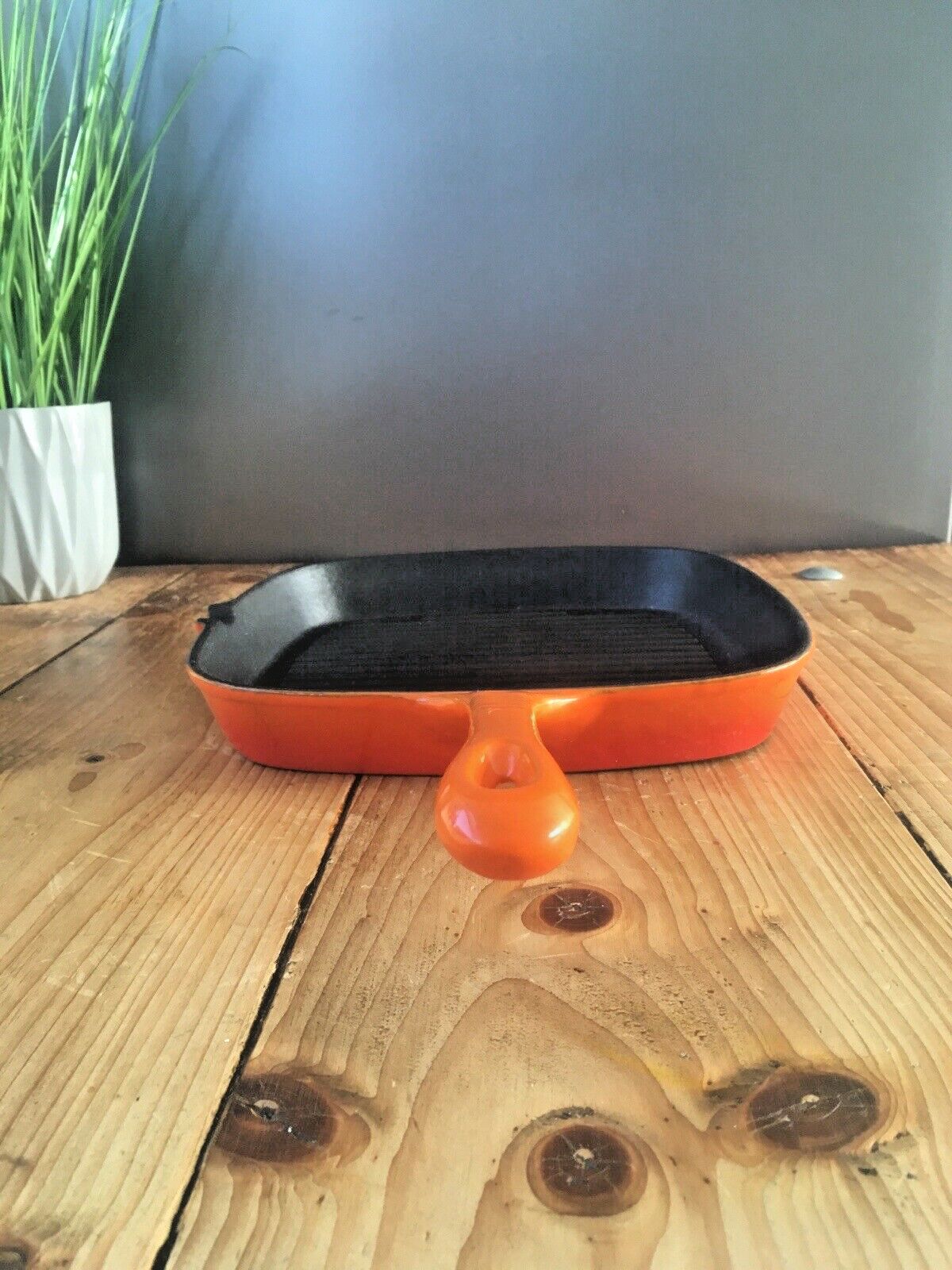 Vintage Retro Orange Enamel Cast Iron Lipped Skillet Frying Grill Pan Le Creuset photo 55.0