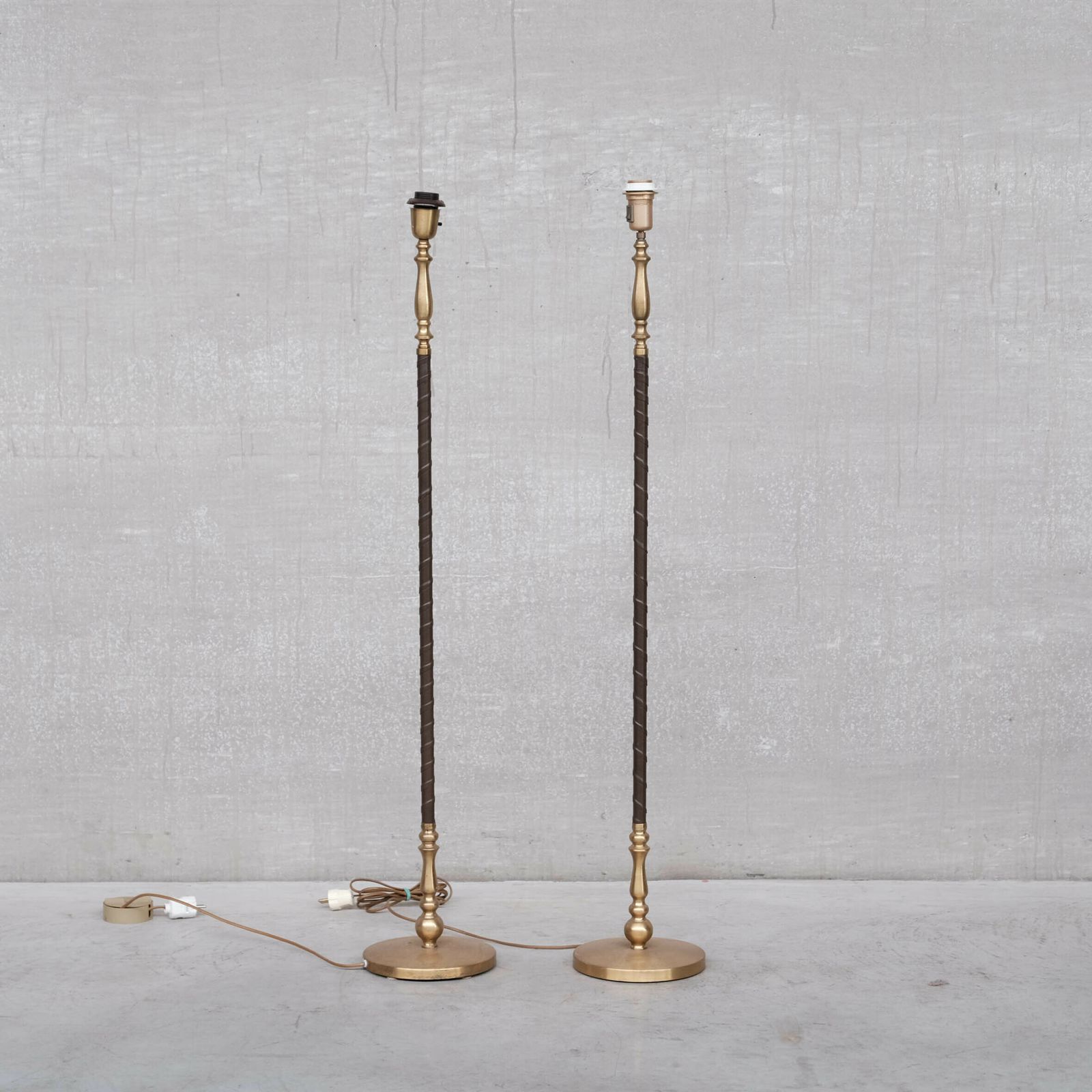 Pair Of Leather And Brass Mid Century Einar Bäckström Floor Lamps