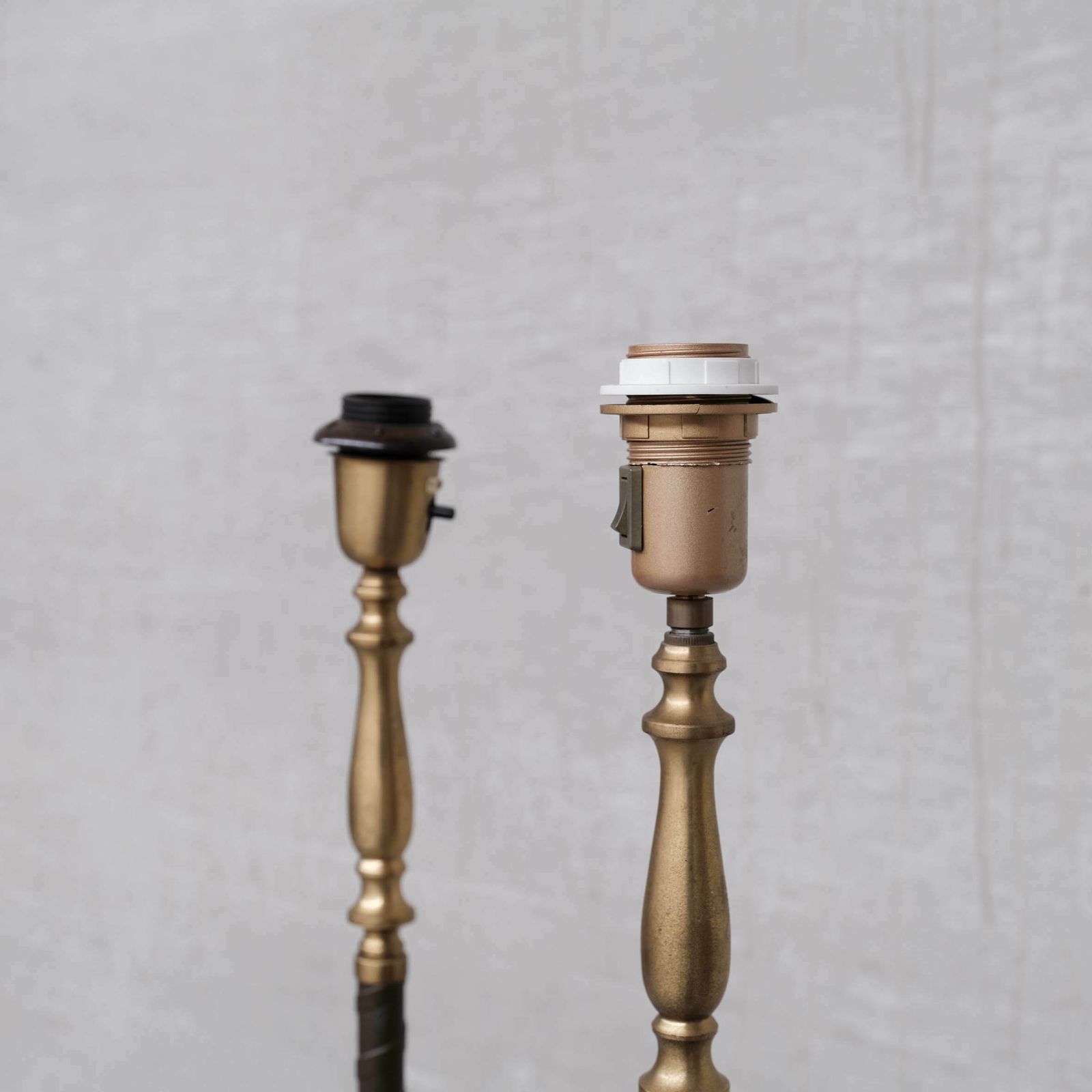 Pair Of Leather And Brass Mid Century Einar Bäckström Floor Lamps photo vintage