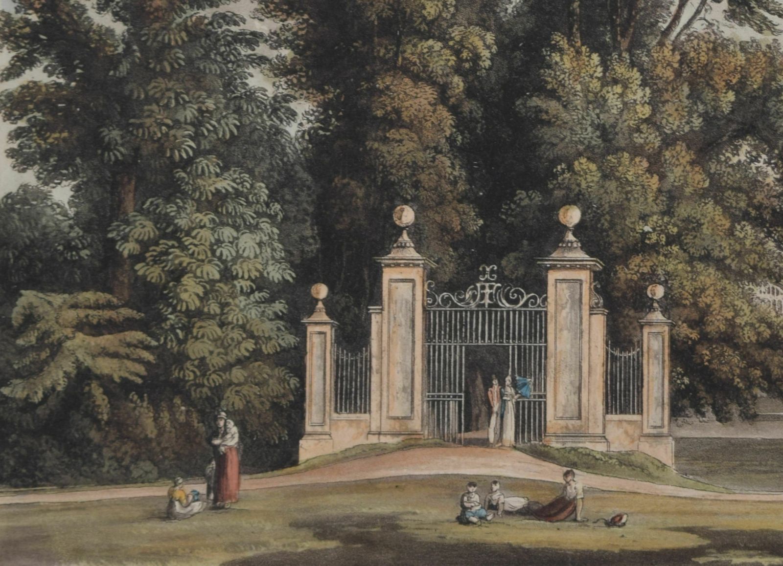 Joseph Constantine Stadler (1755 – 1828) After William Westall (1781 – 1850) Entrance To The Avenue, From Clare Hall Piece (1815) photo furniture