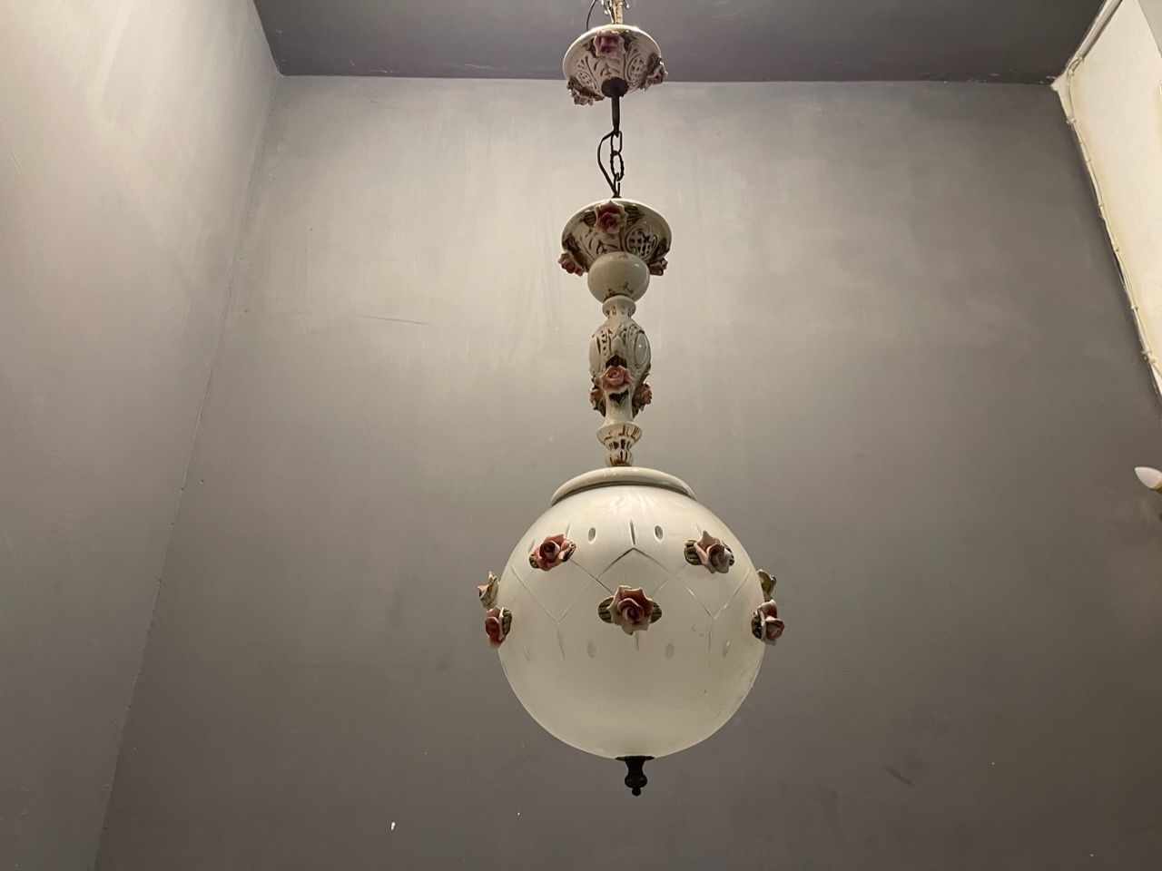 photo for sale Italian Ceramic Rose Light Pendant