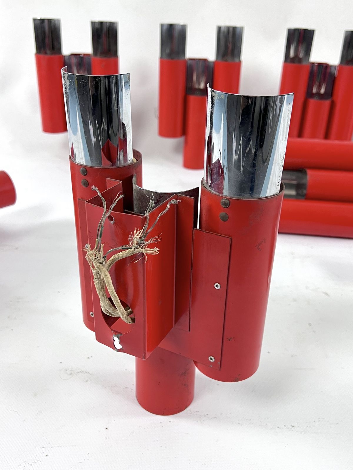 photo furniture Rare Set Of 10 Mid Century Red And Chrome Wall Lamps By Stilnovo. Italy 1970s
