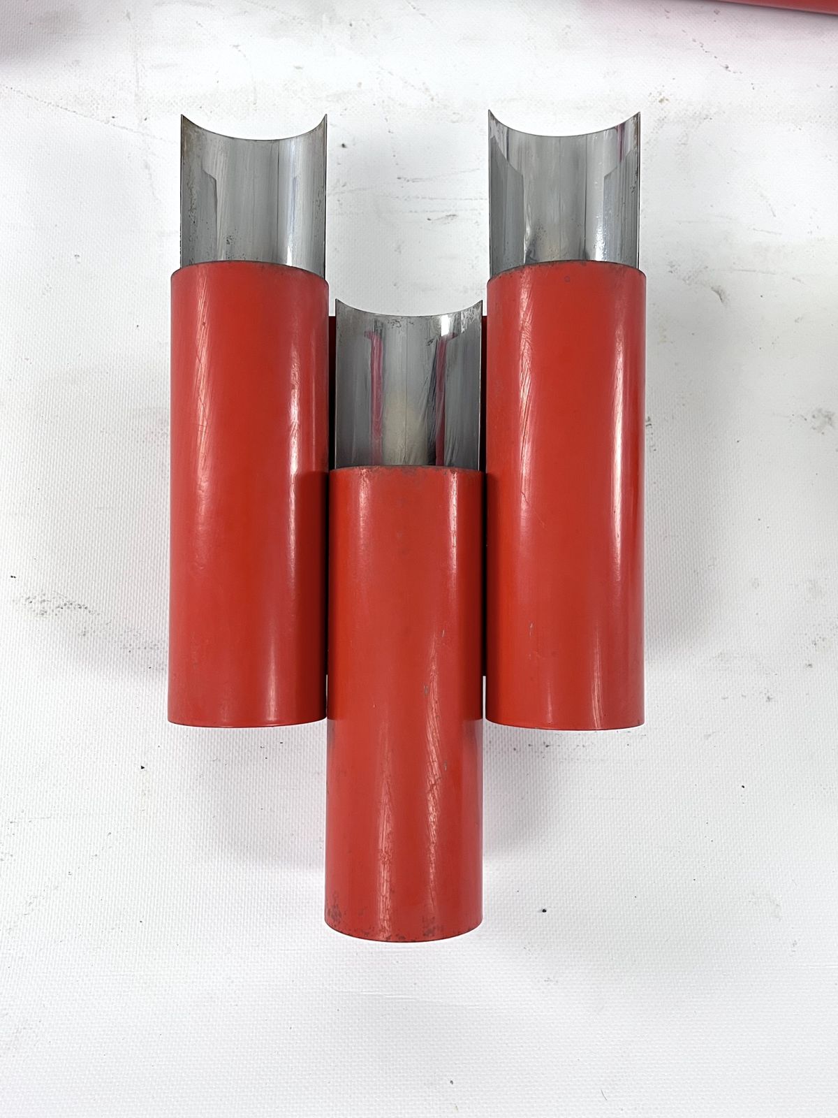 Lighting Rare Set Of 10 Mid Century Red And Chrome Wall Lamps By Stilnovo. Italy 1970s photo