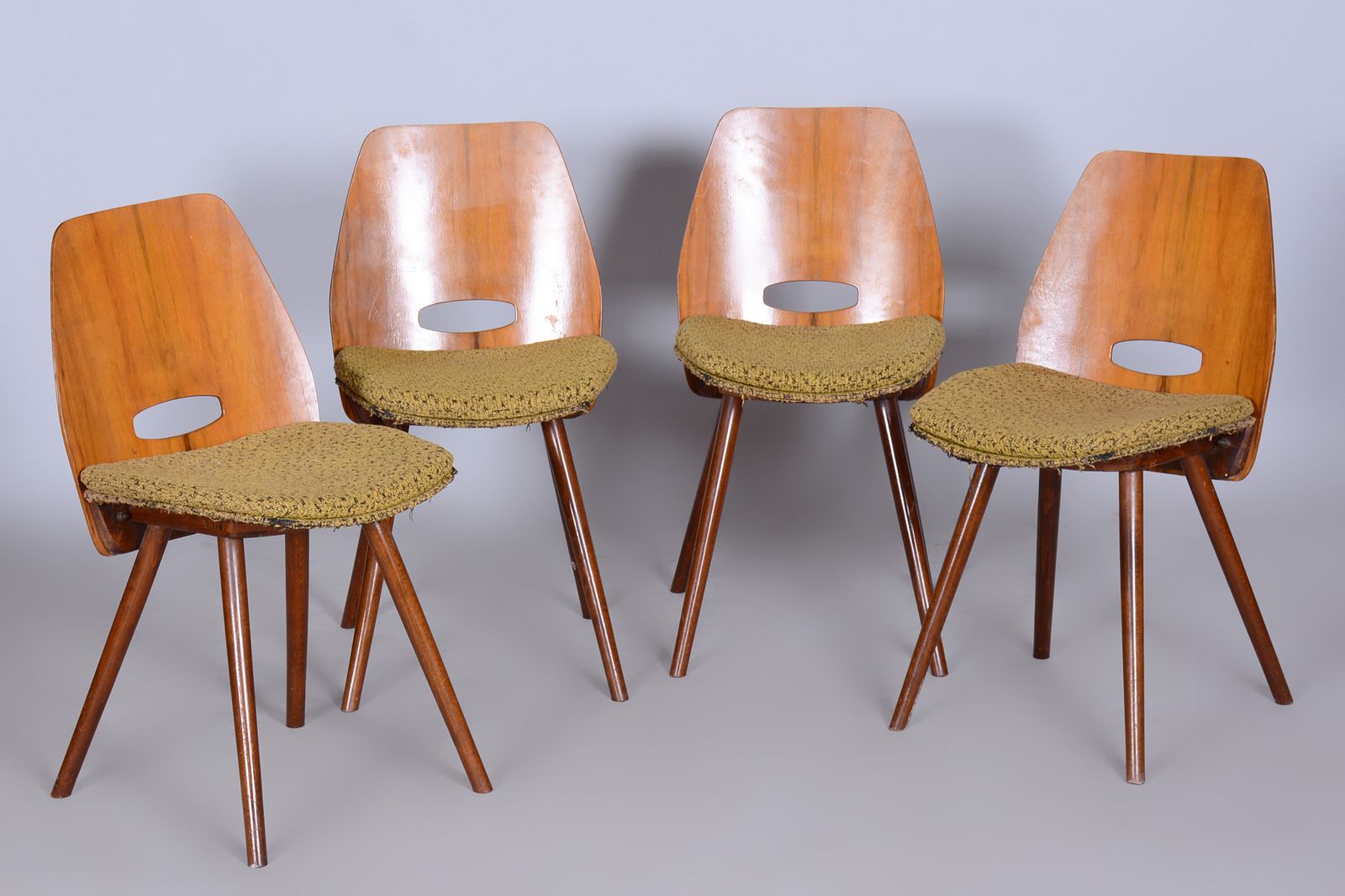 Set Of Four Mid Century Walnut Chairs By Frantisek Jirak, Tatra Nabytok, Czechia, 1950s