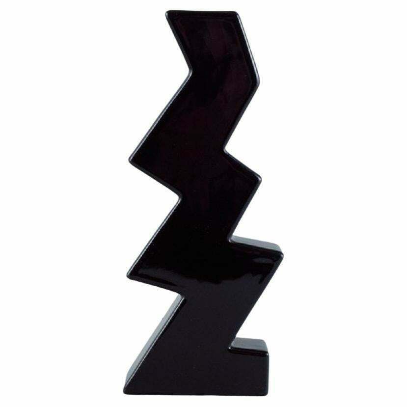 Unique Vase In A Zigzag Shape And Black Glaze. Late 1900s photo vinterior