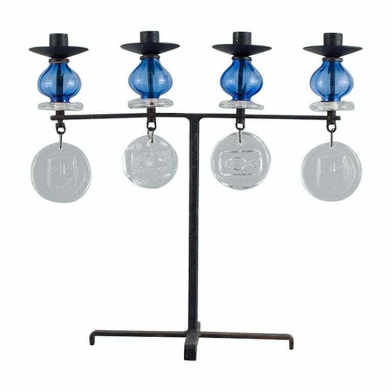 Erik Höglund For Kosta Boda. Large Candle Holder In Cast Iron And Art Glass photo vinterior