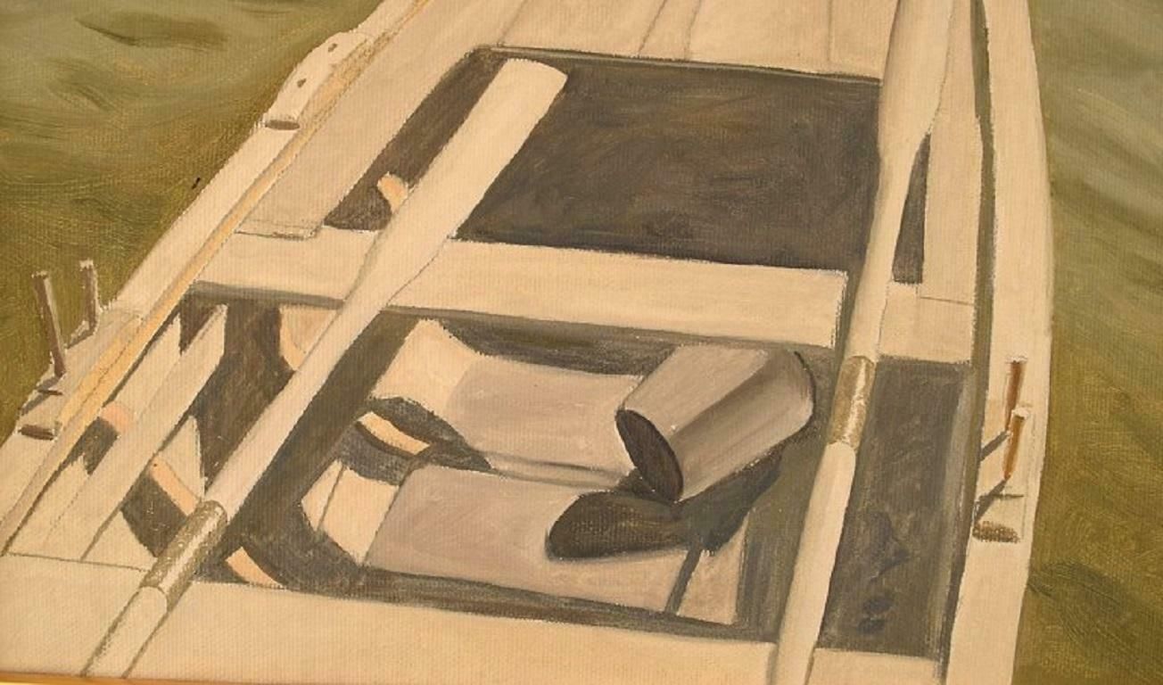 Kaj Bernstone ''B. 1947'', Swedish Artist, Oil On Canvas, Dinghy With Oar photo furniture