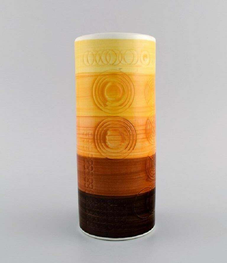 Olle Alberius For Rörstrand  Cylindrical Sarek Vase In Hand Painted Ceramics photo furniture