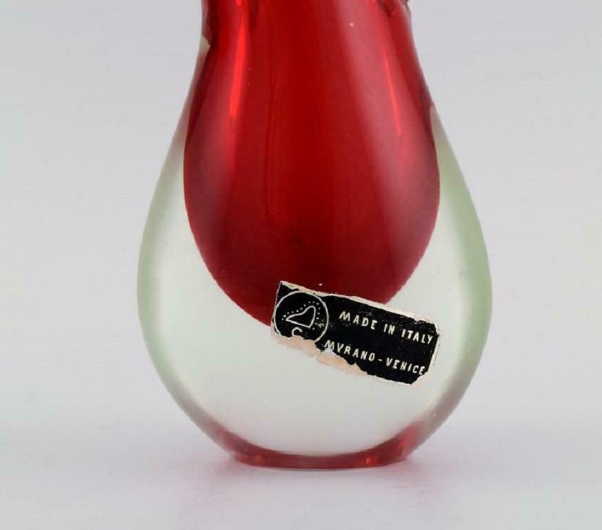 Murano Vase In Red And Clear Mouth Blown Art Glass. Italian Design, 1960s. photo for sale