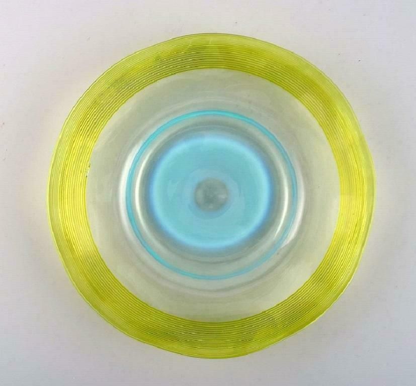 Scandinavian Glass Artist. Plate And Two Bowls In Mouth Blown Art Glass. photo Home Decor