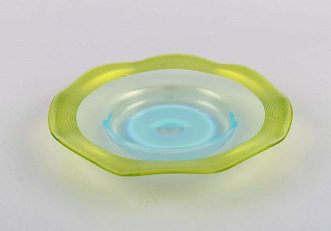 Scandinavian Glass Artist. Plate And Two Bowls In Mouth Blown Art Glass. photo 205.0