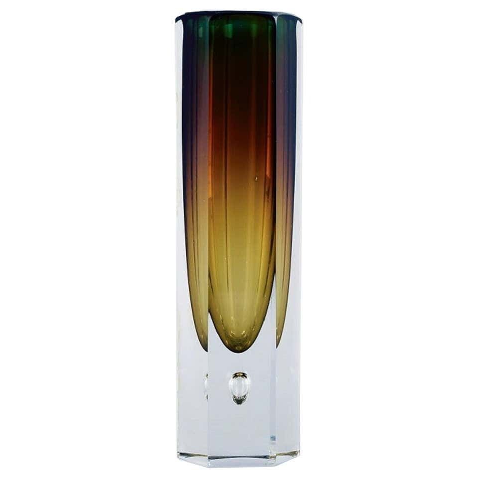 Murano, Slim Vase In Smoky Mouth Blown Art Glass, Italian Design, 1960s