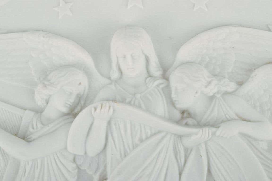 Bing & Grøndahl After Thorvaldsen, Antique Biscuit Wall Plaque With Angels photo for sale