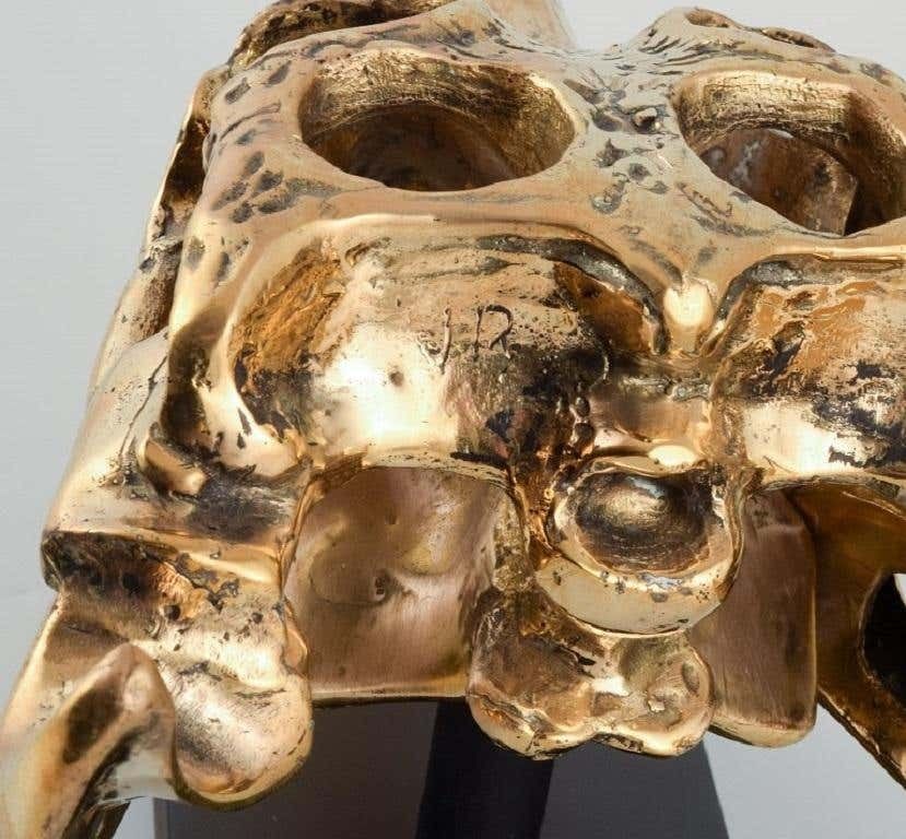 Large Sculpture In Gilded Metal, Modern Design In The Shape Of A Crocodile Skull photo vintage