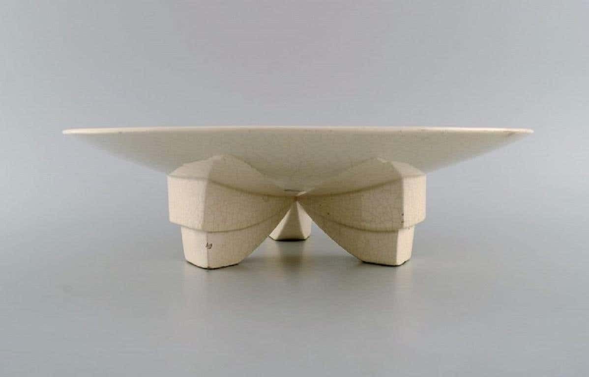 Longwy, France, Art Deco Bowl In Glazed Stoneware On A Tripod, 1940s photo for sale
